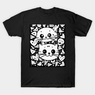 Beautiful Black and White Cat Illustration - Modern Art T-Shirt
